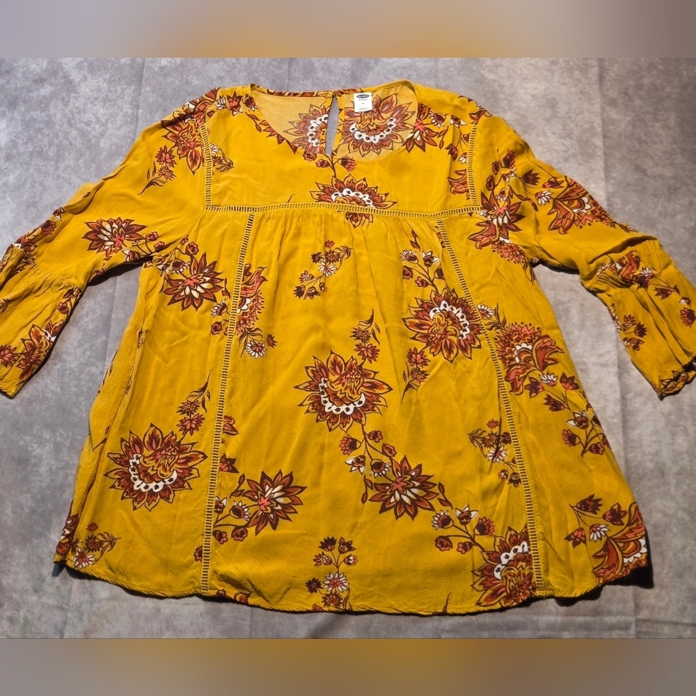 Old Navy Women's Floral Peasant Top Blouse Boho Yellow Floral Flowy Size Medium - Picture 1 of 10